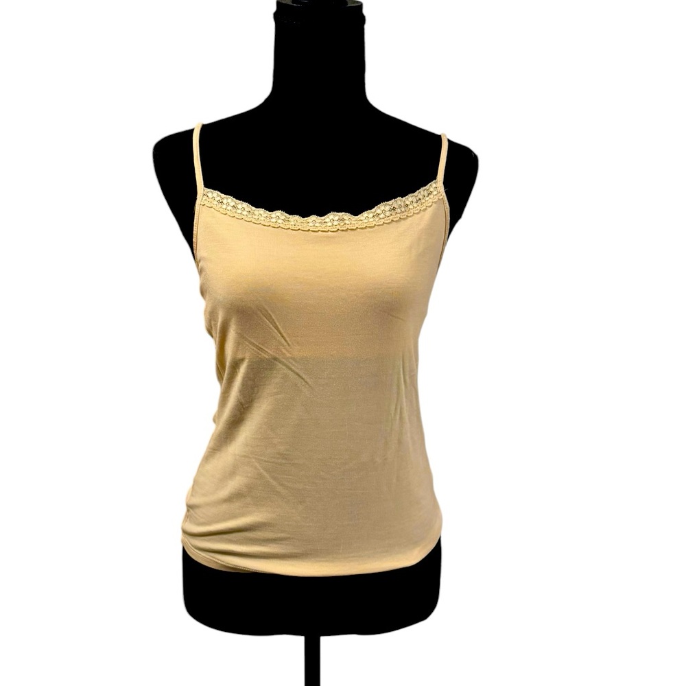 Women’s gapstretch GAP camel colored tank top lace trim built-in bra size M